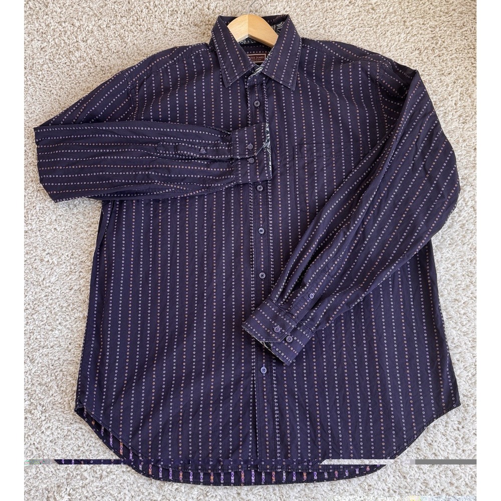 Patrick James XXL Purple Dress Shirt Geometric Stripe Paisley Contrast Cuffs